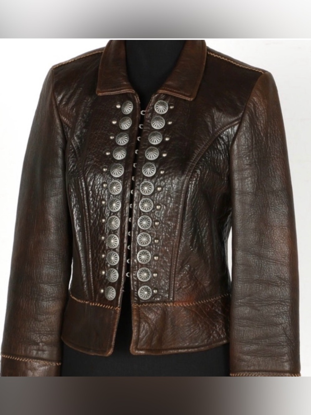 Vintage Double D Ranch Brown Leather Concho Jacket M Western Cowgirl - Picture 2 of 10